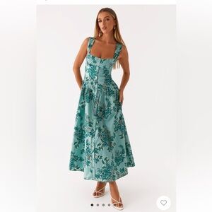 Floral Green Corset Maxi Dress